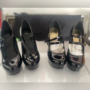 2 pair Delicious Black Patent Leather Heels